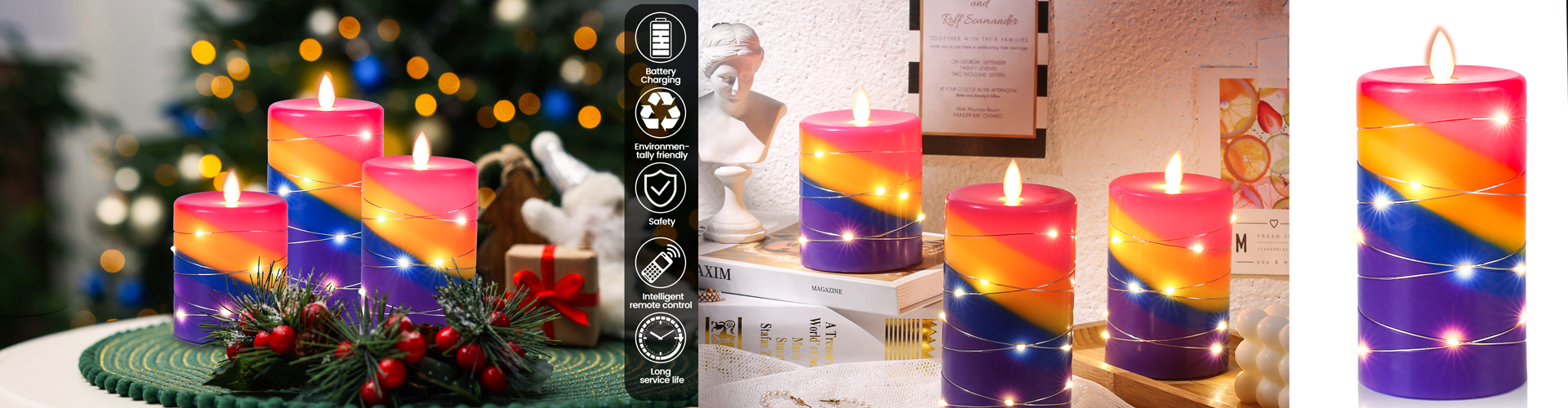 Rainbow Light String Flameless Candles